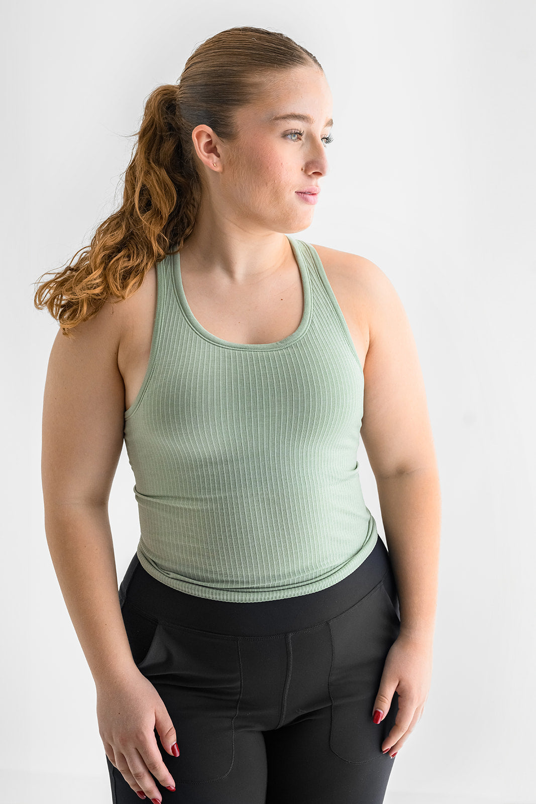Florence Ribbed Tank Top - Pear Green