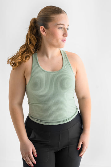 Florence Ribbed Tank Top - Pear Green